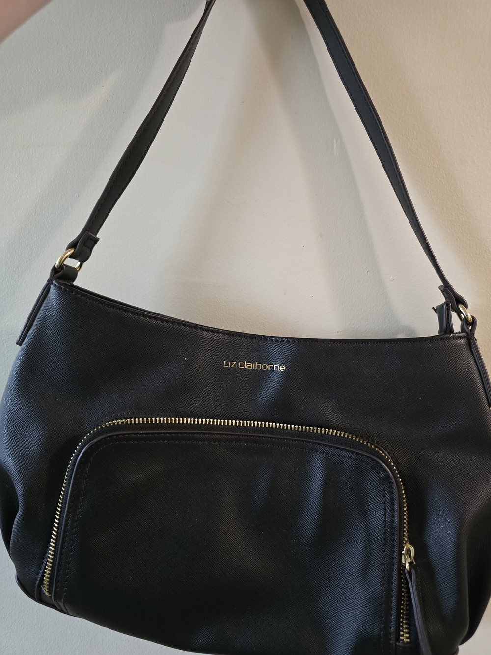 Liz Claiborne Black Shoulder Bag with Front Zip Pocket